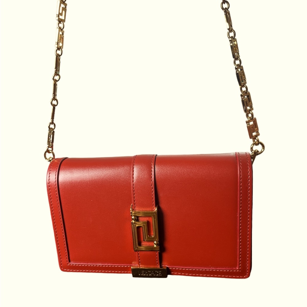 Versace Greca Goddess Convertible Clutch Leather Mini